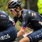 Britain's Geraint Thomas competes during third stage of the Giro d'Italia, tour of Italy cycling race from Enna to Etna, Sicily, Monday, Oct. 5, 2020. Picture: Marco Alpozzi/LaPresse via AP