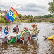 Usk Town Council's entry for the £1,00 prize for the wackiest location for Afternoon tea - in the River Usk. Picture: isobel Brown