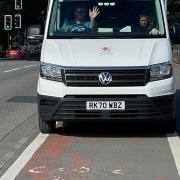 The picture taken by Cllr Rodney Berman showing a Cardiff council vehicle blocking a cycle lane. Picture: @rodneyberman/Twitter