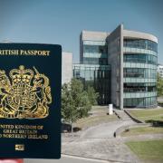 Composite image showing a British passport and the Passport Office in Newport. Original picture (left): Ethan Wilkinson via Pexels