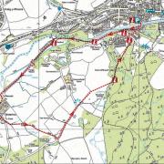 The red outline marks the Machen Forge Trail