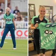 INSPIRATION: Sophia Smale presents an Oval Invincibles jersey from the Hundred final to Newport chairman Mike Knight
