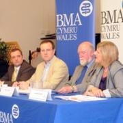 HEALTH DEBATE: Left from top; Debbie Wilcox (Labour), Veronica German (Lib Dem), William Graham (Conservative) and Lyndon Binding (Plaid Cymru) at the BMA Assembly elections hustings