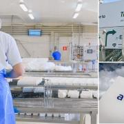 Stock picture of a food factory worker (left) and factory signs for TVF (top right) and Avara.