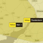 Met Office map showing the weather warning for thunderstorms covering South East Wales.