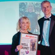 Christine Jenkins collects her Lifetime Achievement award from Monmouthshire Building Society a
