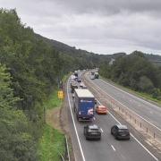 Lane closed on A449 southbound from Llantrisant to Usk