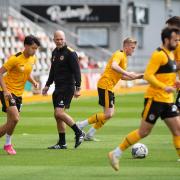 LEADER: Assistant manager Joe Dunne in charge of Newport County's warm-up at Rodney Parade