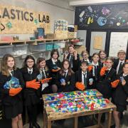The students from King Henry VIII 3-19 School at the Plastics Lab.