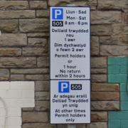 General view of parking restrictions sign in Caerphilly. Credit: Google