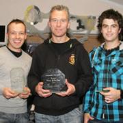 WORTHY WINNERS: Charlie Gjedde (left) and Leigh Lanham (centre) were named Wasps rider of the season and team man of the year respectively while Todd Kurtz (right) was the Hornets’ rider of the season