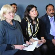 LAUNCH: From left;  Cheryl Gillan, Baroness Warsi and Zafar Ismail who is to contest the Pill ward at the launch of the Welsh Conservatives' campaign at Rodney Parade in Newport
