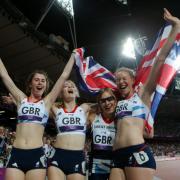 Great Britain's (left to right) Olivia Breen, Jenny McLoughlin, Katrina Hart and Bethany Woodward celebrate their third place in the women's 4 x 100m relay T35-38 at the Olympic stadium, London
