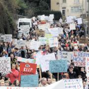 BIG TURN OUT: Yesterday’s protest over Cwmcarn High School closure