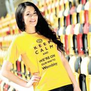 LOOKING GOOD: Miss Newport, Sarah Abdullah, models Newport County’s Wembley t-shirt