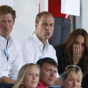 ROYALTY: Prince Harry and the Duke and Duchess of Cambridge at the Wales v Scotland hockey match
