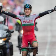 PERFECT END: Wales' Geraint Thomas celebrates winning gold in the Glasgow 2014 road race yesterday