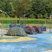 PROTEST CAMP: Tents at Tredegar Park in Newport this morning
