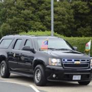 President Barack Obama's limo arrives at Mount Pleasant Primary School. Pic: Paul Huddleston