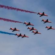 FLYPAST: The Red Arrows over Beechwood this morning. Pic: Ieuan Berry