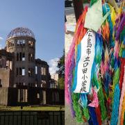 The Atomic Bomb Dome in Hiroshima, left. The former exhibition hall was one of the few buildings left standing after the atomic bomb detonated. Garlands of the origami paper cranes made by schoolchildren left at the Hiroshima Children’s Peace Monument.
