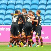 26.09.15 Carlisle v Newport County -Newport County players celebrate after Tyler Blackwood scored the opening goal. (40044936)