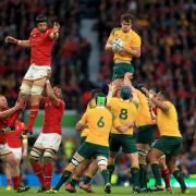 NOT THIS TIME: Wales lock Luke Charteris fails in an attempt to steal Australia ball