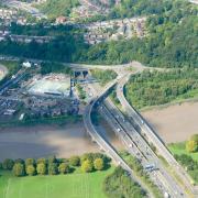 An aerial view of the M4 at the Brynglas Tunnels in Newport.