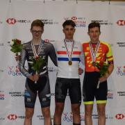 Zach Bridges, left, won silver in the individual pursuit and points race at the national youth and junior championships in Newport