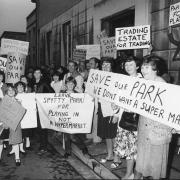 Liswerry residents protesting against plans for a supermarket at Spytty Park. Year unknown