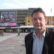 Newport council leader Matthew Evans in Newport’s John Frost Square, the site of the proposed Friars Walk scheme