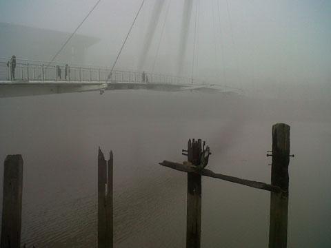 Here is my photo of the new Newport Uni building from across the river by the pedestrian bridge in the fog.
 
Liz Plummer