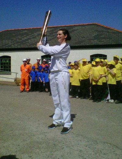 Ellie Coster of Newport leeaving Blaenavon with the torch.