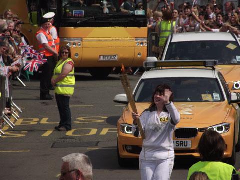 The torch bearer entering Monmouth. From Christine Palmer.