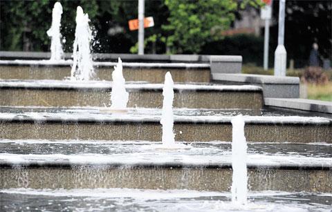 STEPPING DOWN: The fountains near the city centre university campus in Newport