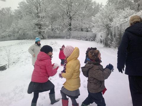 Pupils from Archbishop Rowan Williams Aschool, Chepstow "learning' in the snow.
