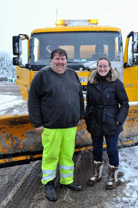 Reporter Kath Skellon goes out with Alun Thompson and his gritter from their depot in Llanfoist.