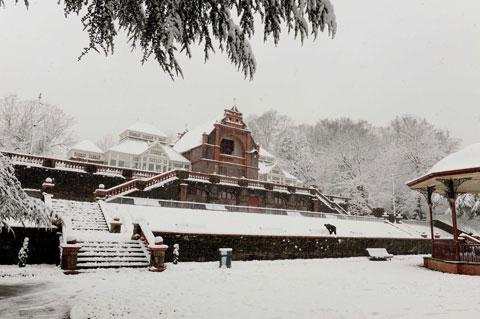Belle Vue Park pavillion in the snow