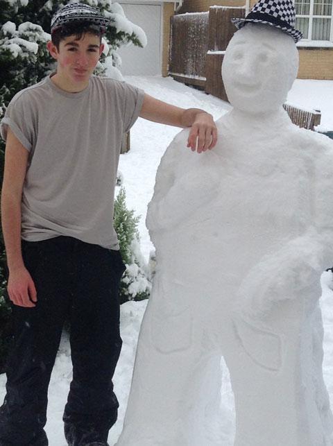 Owen Lewis of blackwood with his hipster snow man
