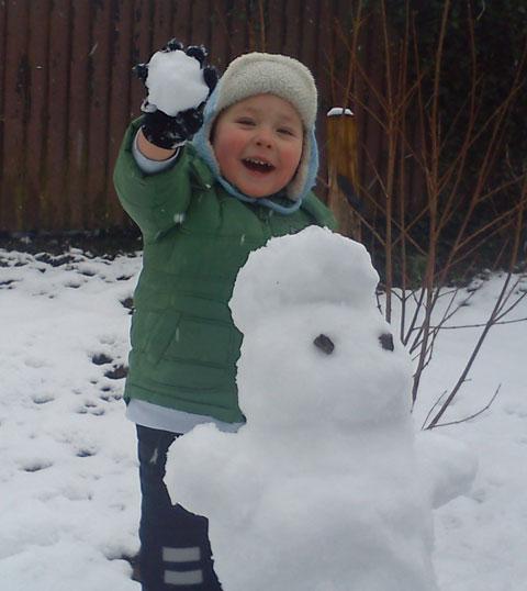 Jakub Blasko with his snowman on Graham Street, Newport from dad Tomas Blasko.
