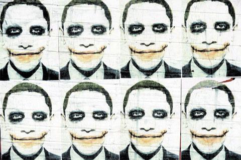 ONLY JOKING: President Obama depicted as The Joker in street art at Crindau, Newport WL_10414
