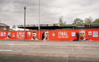 The mural, near the Royal Gwent Hospital, highlights the cup finals that will take place in the city