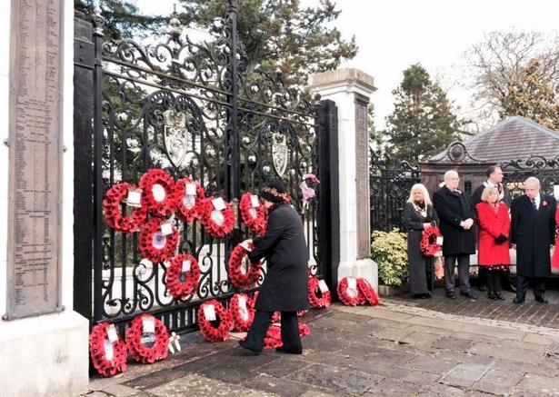 Wreaths are left at Pontypool's memorial gates