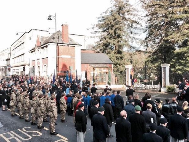 The parade assembles before Pontypool's memorial gates