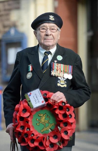 90-year-old Second World War veteran John Joseph Milner Harris in Abergavenny to pay respect to fallen comrades.
