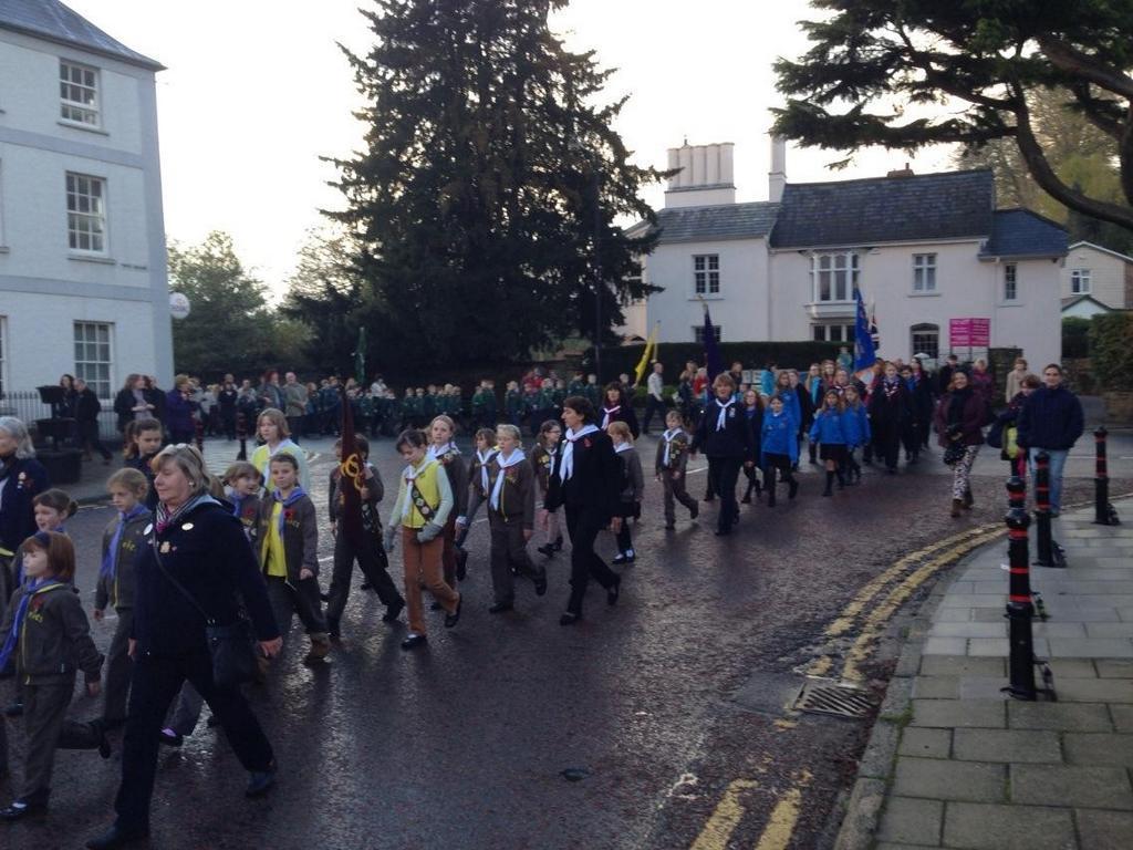 Cubs, Guides and Brownies at the Usk Remembrance parade