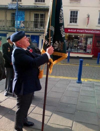 Navy veteran Kim Morgan, 56, prepares for the Abergavenny Remembrance Parade