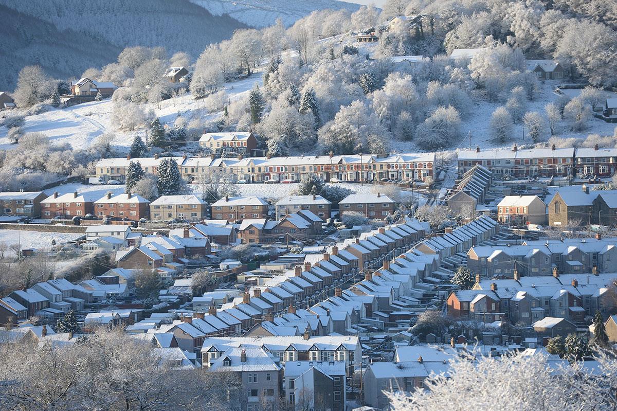 Snow covered rooftops in Pontypool. Pic by Michael Eden.