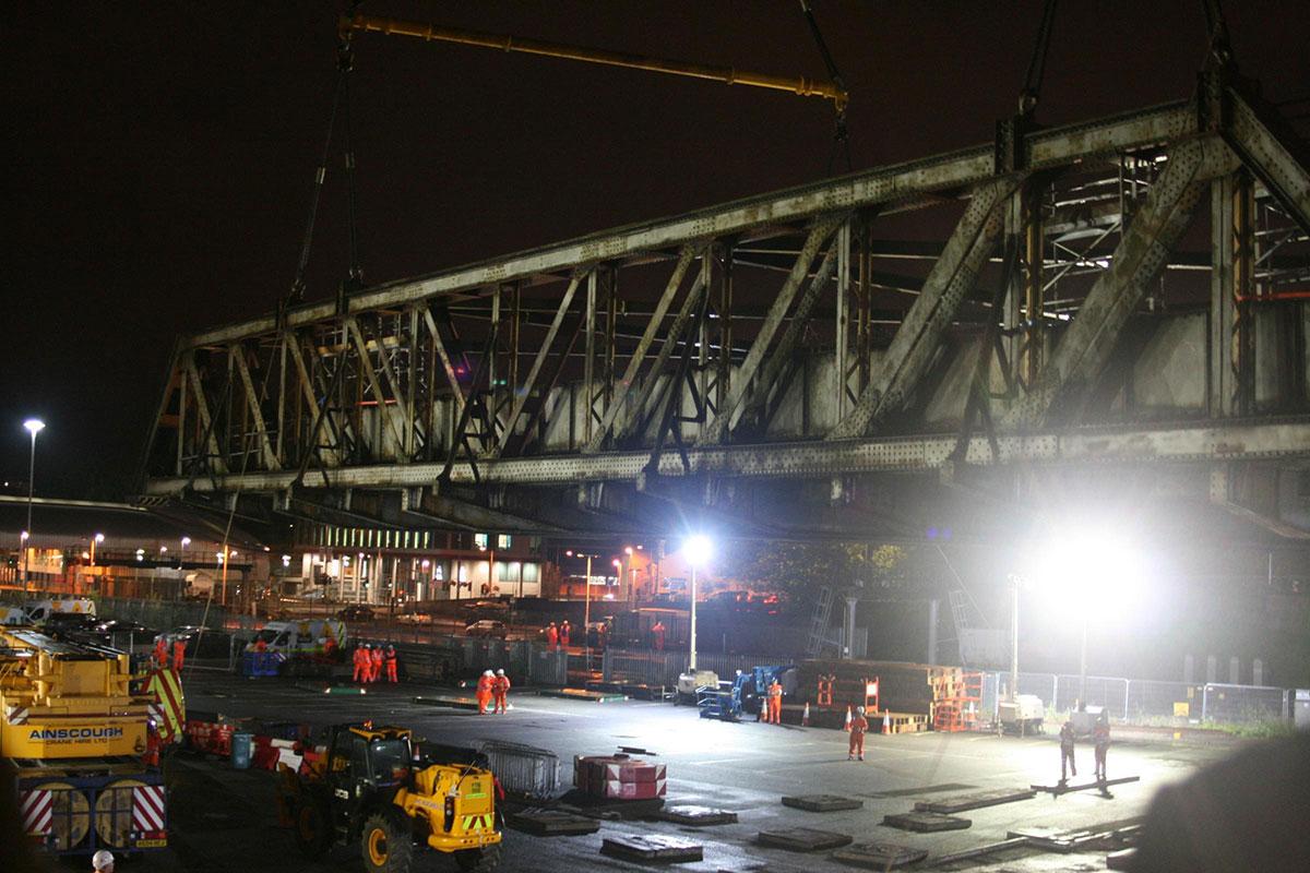 Newport bridge lifted by crane