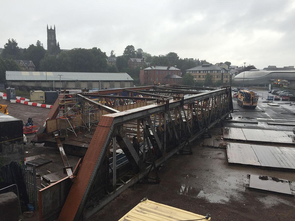 Bridge Street Bridge in Newport is lifted away by massive crane